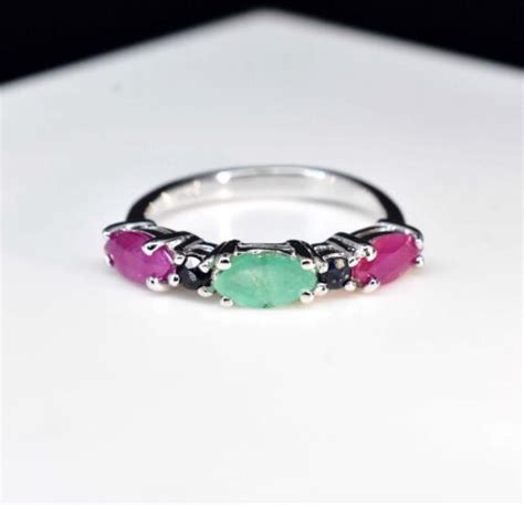 Natural Ruby Emerald Sapphire 2 17 Gm 925 Sterling Silver Wedding