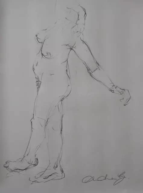 HAND DRAWN MEDIUM Expressive Pencil Life Drawing Of A Standing Female Nude 99 99 PicClick UK