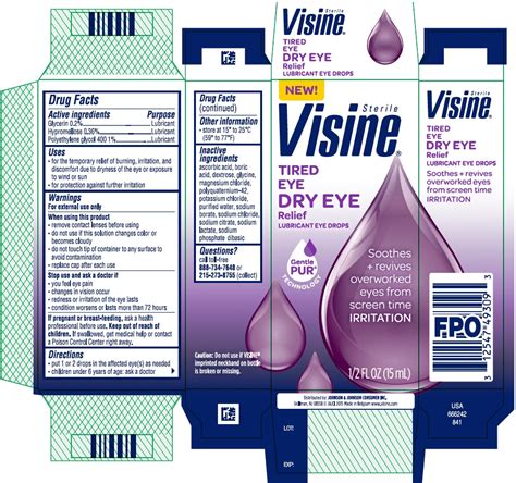 Visine Tired Eye Dry Eye Relief Glycerin Hypromelloses And