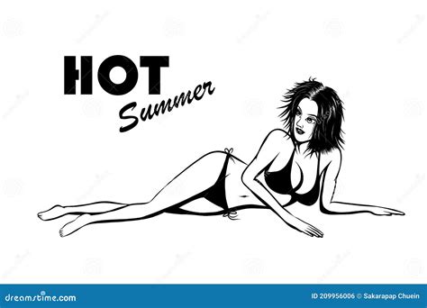 Bikini Girl Black And White Hot Summer Stock Vector Illustration Of Nude Body