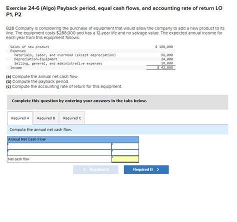 Solved Exercise 24 6 Algo Payback Period Equal Cash Chegg