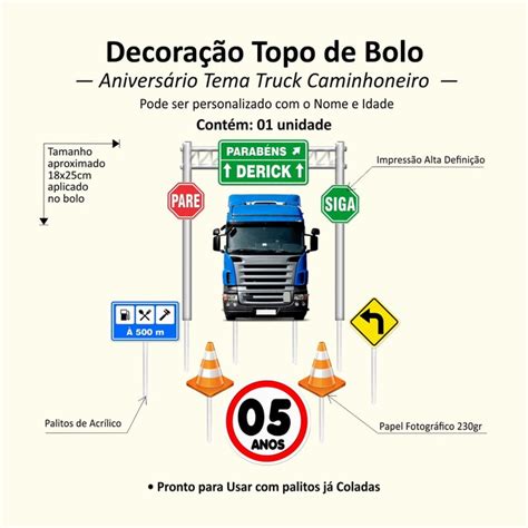 Topo De Bolo Motorista Truck Caminhoneiro Topper Nome Elo