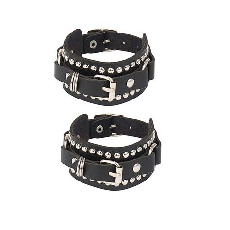 2pcsset Leather Wristband Bracelet Cuff Goth Gothic Punk Bracelets