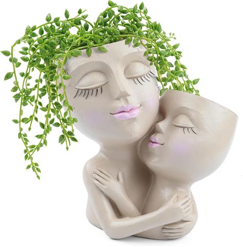 Ezeso Face Planter Pot Girl Face Flower Potscute Faces Plant Pot Art