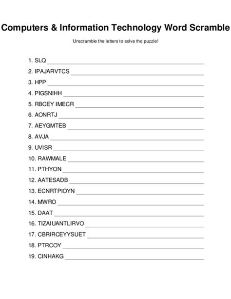 Computers Information Technology Word Scramble