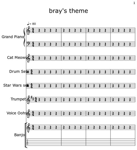 Bray S Theme Sheet Music For Piano Cat Meows Drum Set Star Wars