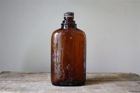 Vintage Amber Glass Bottle Whiskey Flask By Littlebyrdvintage