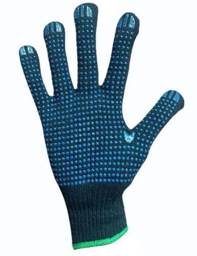 Gauge Dark Blue Cotton Lining Blue Pvc Dotted Coated Gloves At Rs