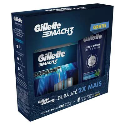 Kit Gillette Mach3 4 Refis Grátis Creme de Barbear Rosto e Corpo