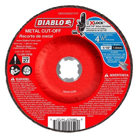 Diablo In Type Metal Cut Off Disc For X Lock And All Grinders