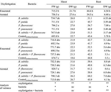 Effects Of Treatments On Lettuce Root And Shoot Fresh Fw And Dry Dw