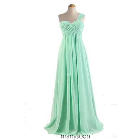 Mint Green Chiffon Long Bridesmaid Dresses Mint Colored One Shoulder A