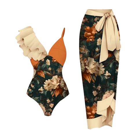 Print Floral Swimsuits Women One Piece Ruffle Swimwear 2024 Women Deep V Bikini Summer Beach