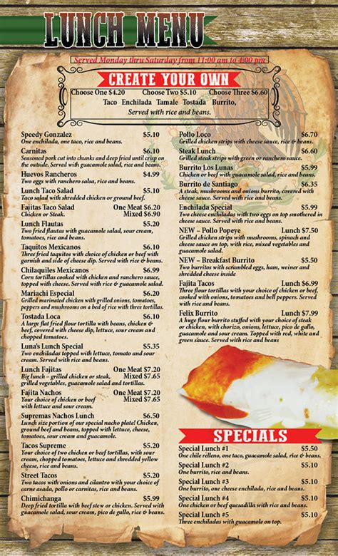 Los Lunas Mexican Restaurant Menu In Columbus Kansas Usa