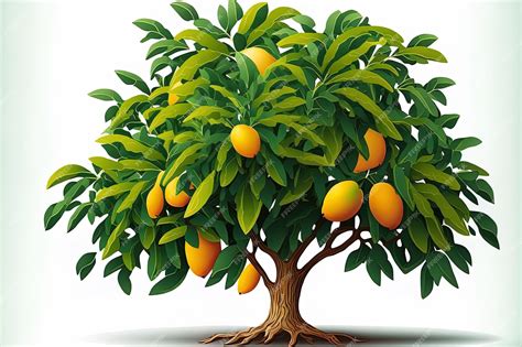 Image Of A Mango Tree With Fruit Isolated On A White Background