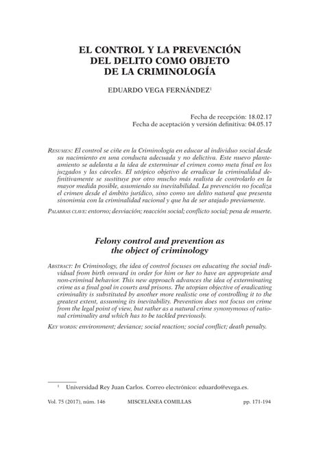 Pdf El Control Y La Prevención Del Delito Como Objeto De La Criminología