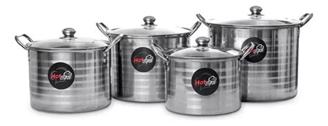 Set 4 Ollas Hot Spot Z467 Acero Inoxidable Con Tapa De Cristal 6 8 11 Y 12 Lts Cuotas Sin