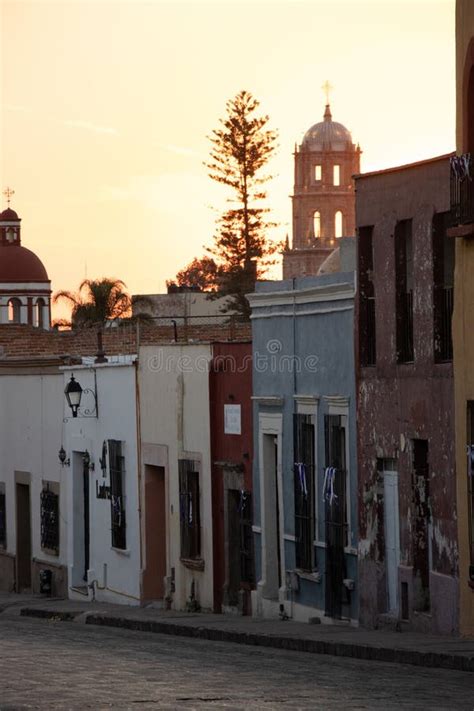 Independencia Street, Row of Colonial Houses Facades. Queretaro ...