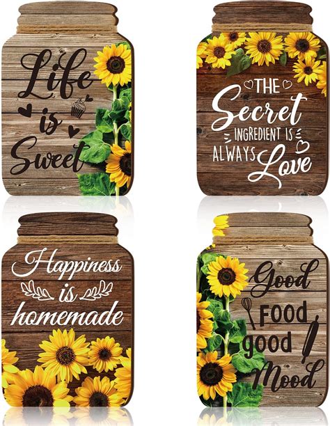 4 Pcs Kitchen Wall Decor Mason Jar Set Wooden Rustic Home