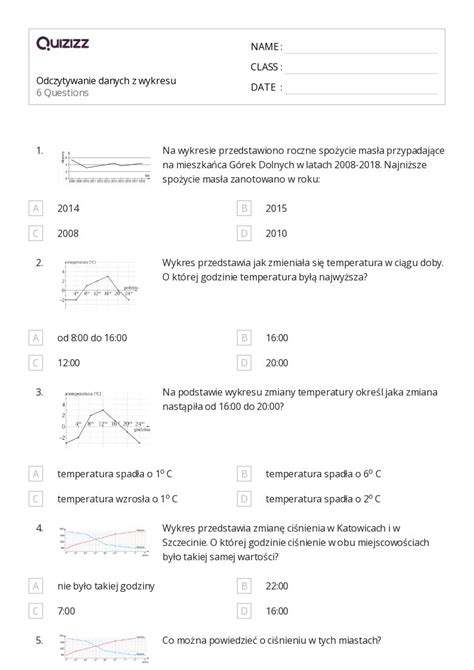 Ponad 50 Interpretacja wykresów arkuszy roboczych dla Klasa 6 w Quizizz