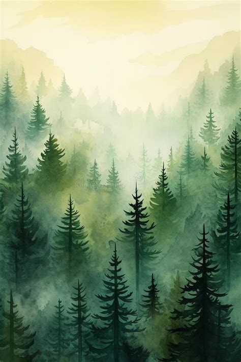 Pine Trees In The Forest Vertical Watercolor Artwork Printable Nature