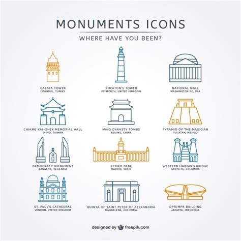 Iconos De Monumentos Del Mundo De Colores Vector Gratis