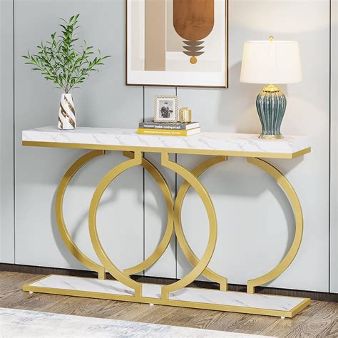 Tribesigns Gold Console Table 55 Inch Faux Marble Entryway Table