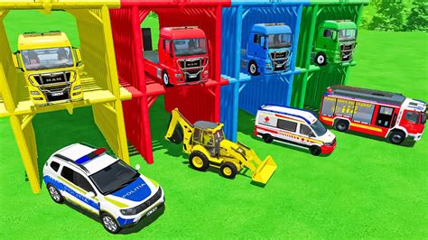 Garage Of Colors Police Car Ambulance Firefighter Loader