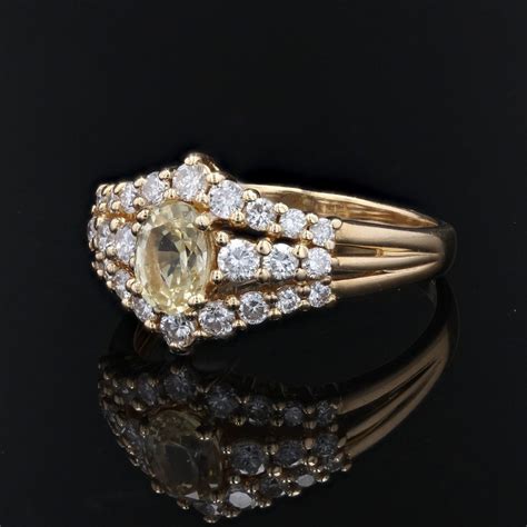 Proantic Bague Saphir Jaune Et Diamants Or Jaune