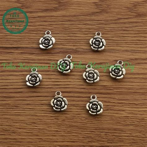 Jual Charm Bunga Mawar Liontin Titanium Bahan Gelang Kalung Kerajinan