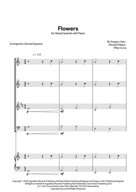 Flowers Arr Samuel Sequeira Sheet Music Miley Cyrus Performance Ensemble