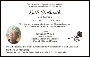 Traueranzeigen Von Ruth Stichnoth Trauer HNA De