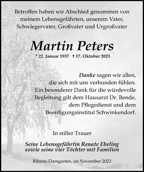 Traueranzeigen Von Martin Peters Trauer Anzeigen De