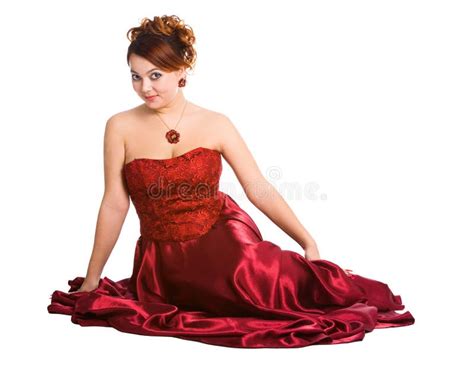 Mulher Nova No Vestido Vermelho Longo Imagem De Stock Imagem De