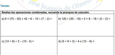 Realiza Las Operaciones Combinadas Recuerda La Jerarqu A De Soluci N