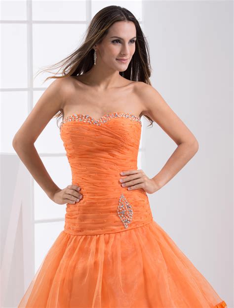 Orange Floor Length Prom Dress With Ball Gown Sweetheart Neck