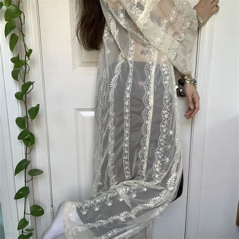 White Lace Robe 🦢 Full Length With Boxy Sleeves Depop