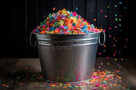 Colorful Confetti Overflowing From A Large Bucket Ready For