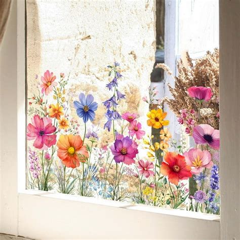 New Colorful Floral Bouquet Window Stickerwindow Wall Decalwildflower