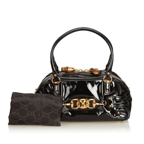 Gucci Sac à bandoulière en cuir verni Horsebit Wave Cuir vernis Noir