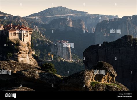 Varlaam And Roussano Monasteries Kalambaka Meteora Greece Stock Photo