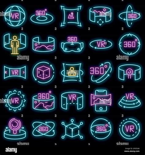 360 Degrees Icons Set Outline Set Of 360 Degrees Vector Icons Neon