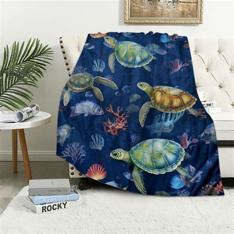 Comio Sea Turtle Throw Blankets Bluey Blanket Throw Ocean Themed