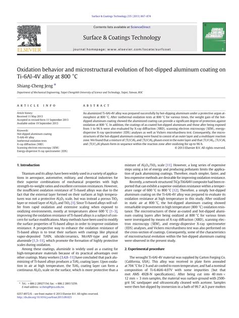PDF Oxidation Behavior And Microstructural Evolution Of Hot Dipped Aluminum Coating On Ti Al