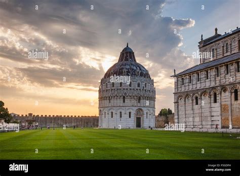 Dramatic Sunset Over The Piazza Dei Miracoli Piazza Del Duomo With