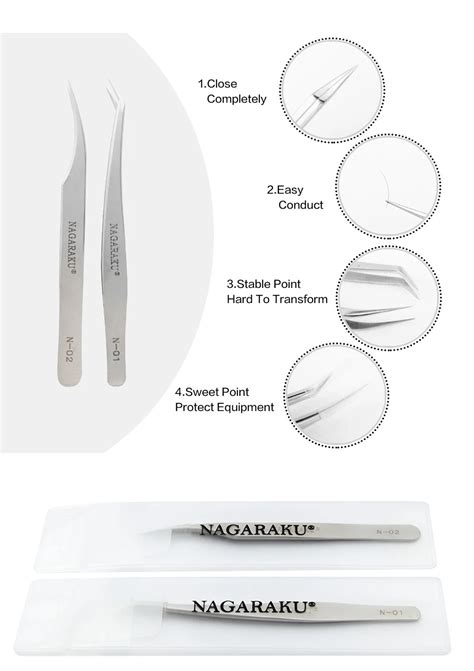 Nagaraku Eyelash Extension Tweezers Makeup Stainless Steel Non Magnetic Pincet False Eyelash