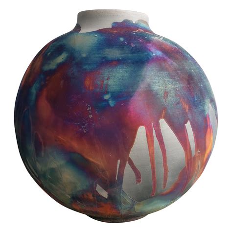 Raaquu Raku Fired Large Globe Vase Sn0000417 Centerpiece Art Series