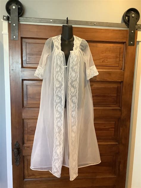 Vintage Shadowline White Sheer Nylon Dressing Gown Ro Gem