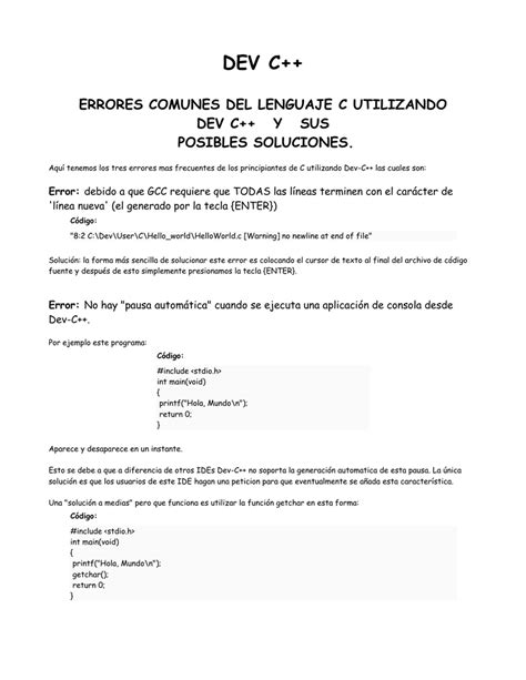 ERRORES COMUNES DEL LENGUAJE C UTILIZANDO DEV C Y