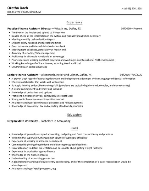 finance assistant resume samples velvet jobs